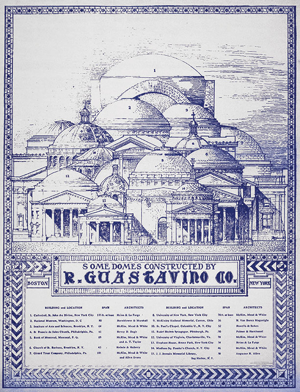 Circa 1915 advertisement drawing showing various domed roofs across the east coast.