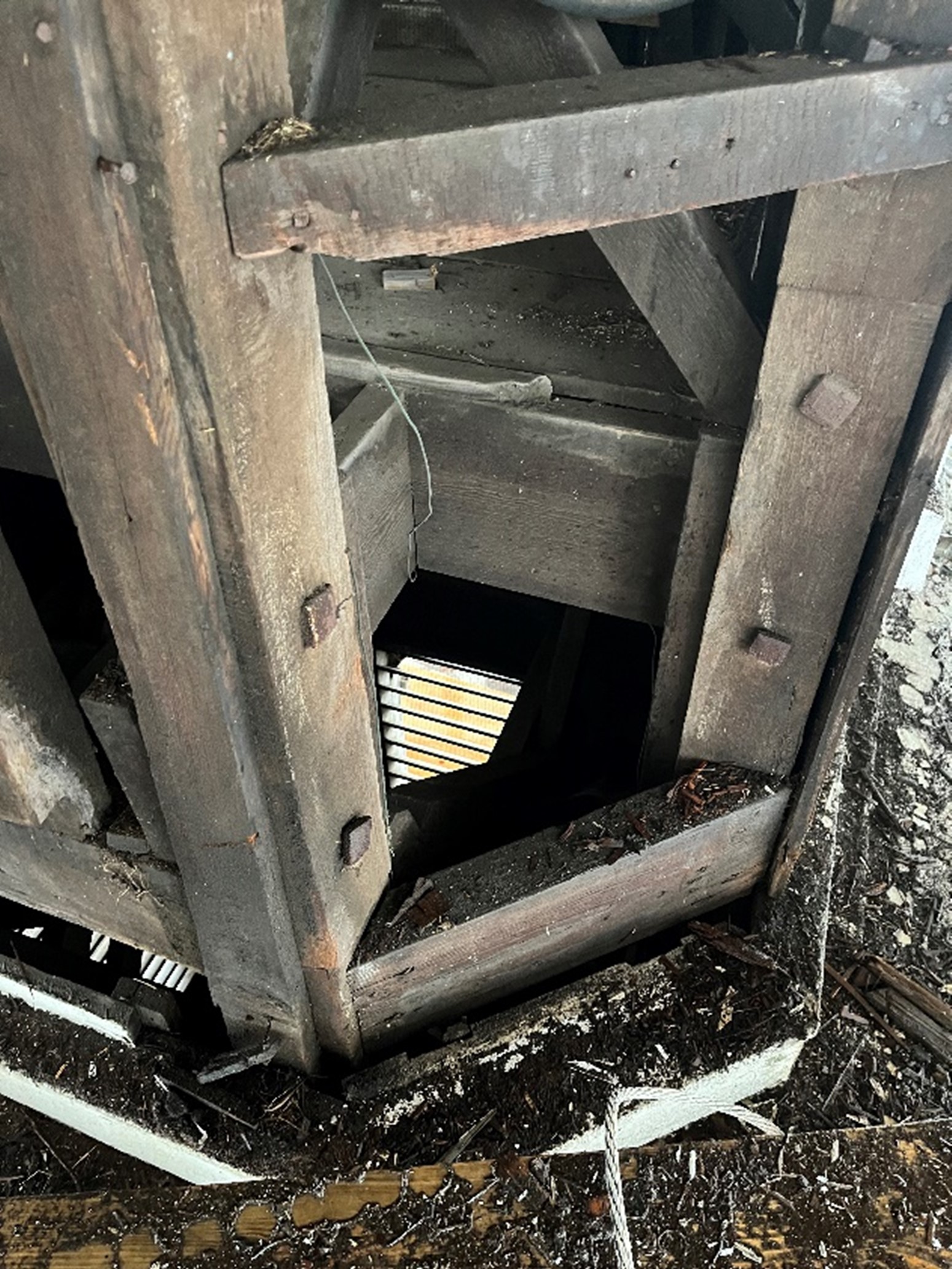 Detail image of bell tower framing.