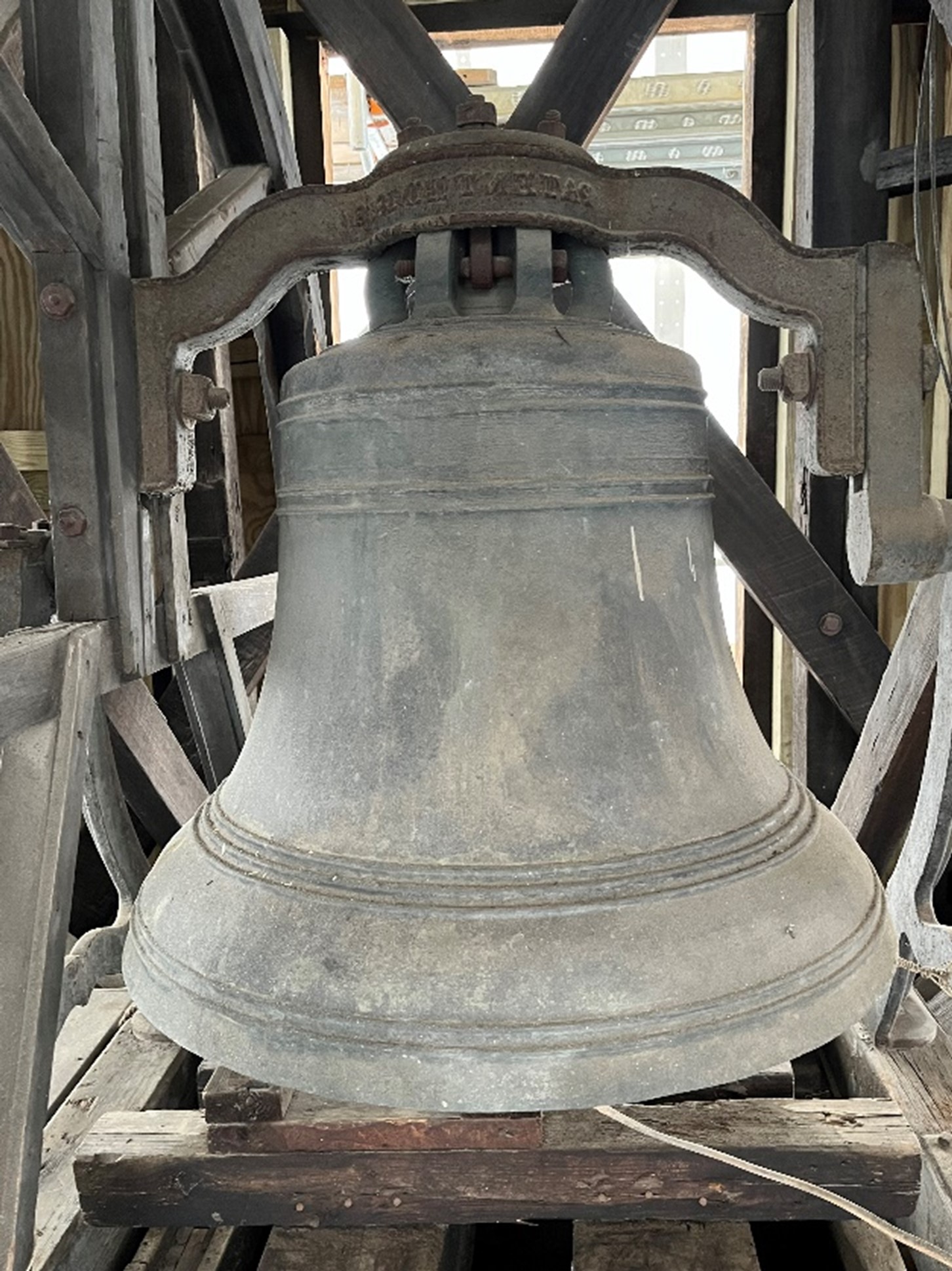 Detail image of bell tower framing.