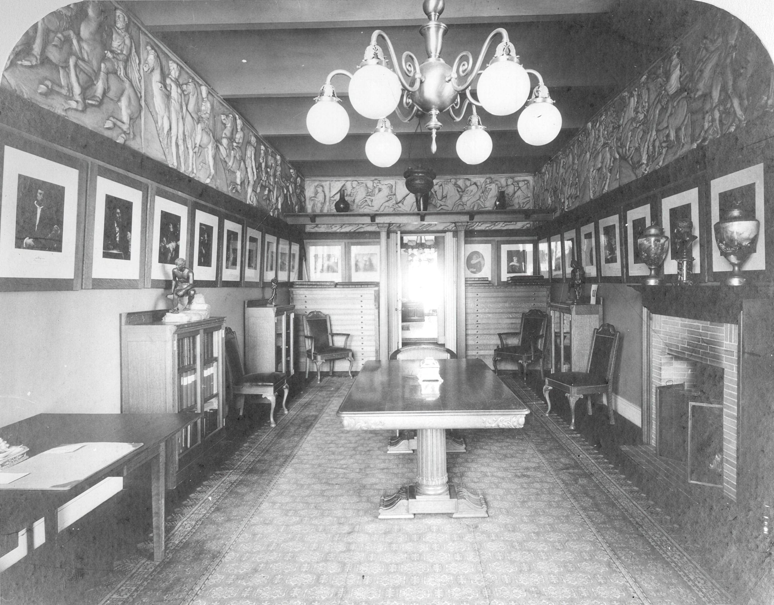 Interior of the Art Room showing the decorative frieze around the top perimeter of the walls.