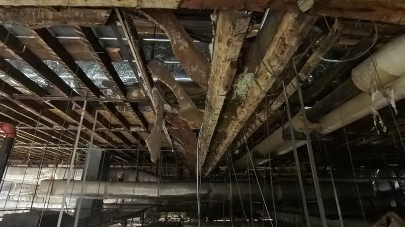 Photo of the Upper Great Hall Historic wood framing.