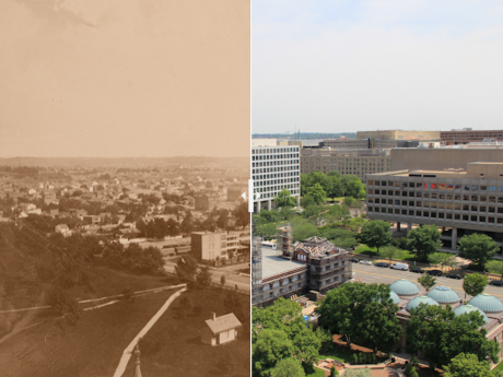 Before and after of the SE view of the buildings on the National Mall